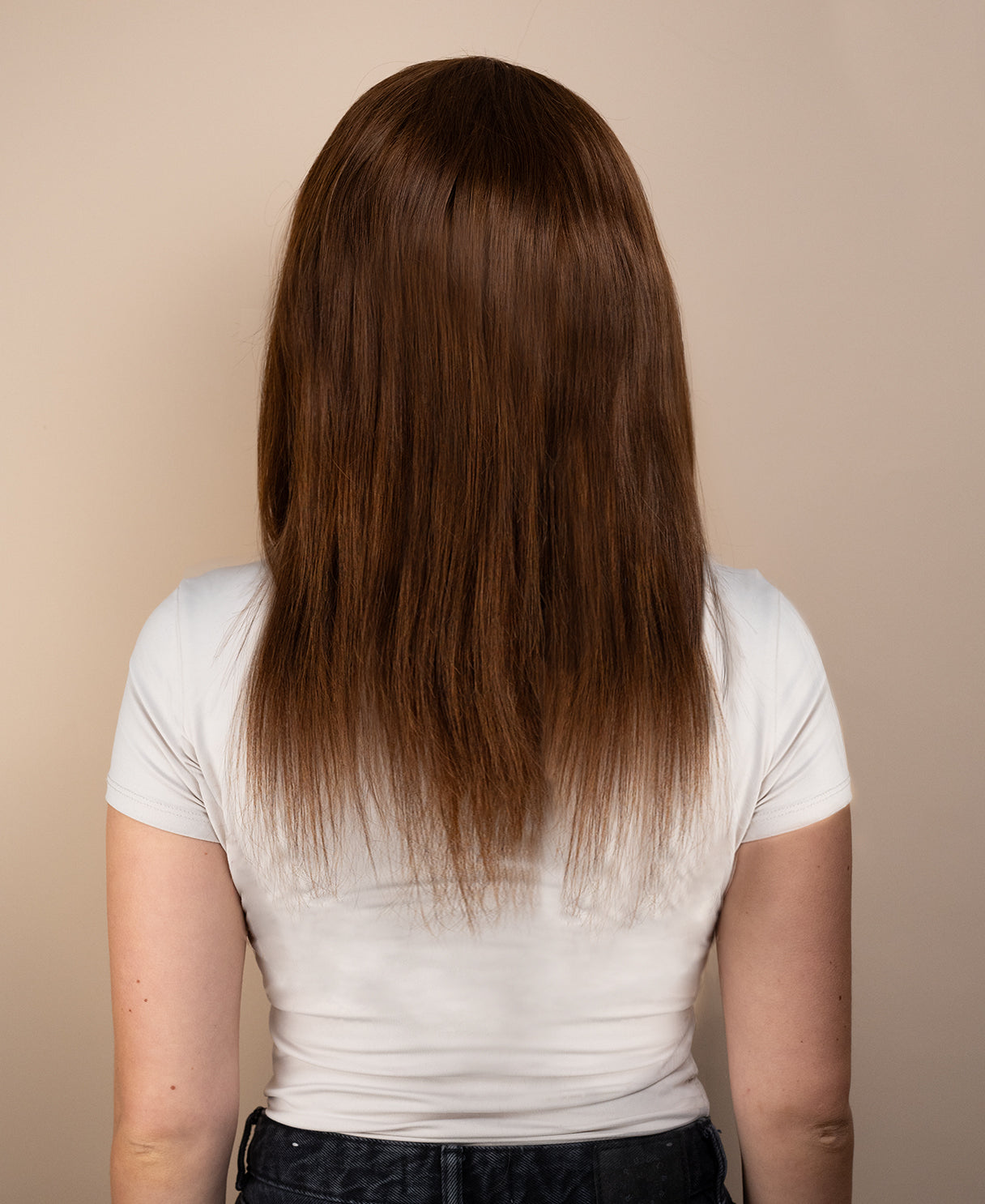 full lace human wig - 14" medium brown.