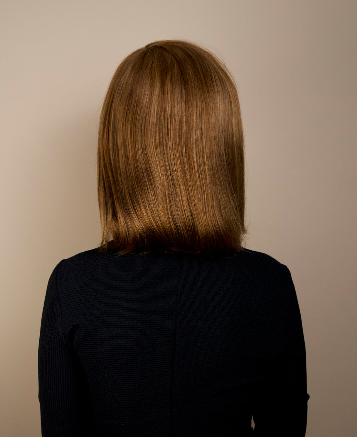 human hair wig with side bangs - 12" light brown.