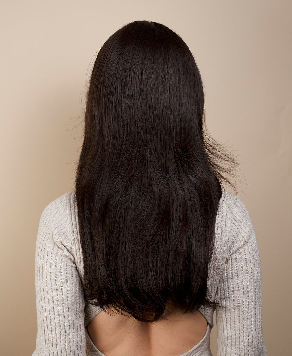 vegan fiber wig - 24" layered dark brown.