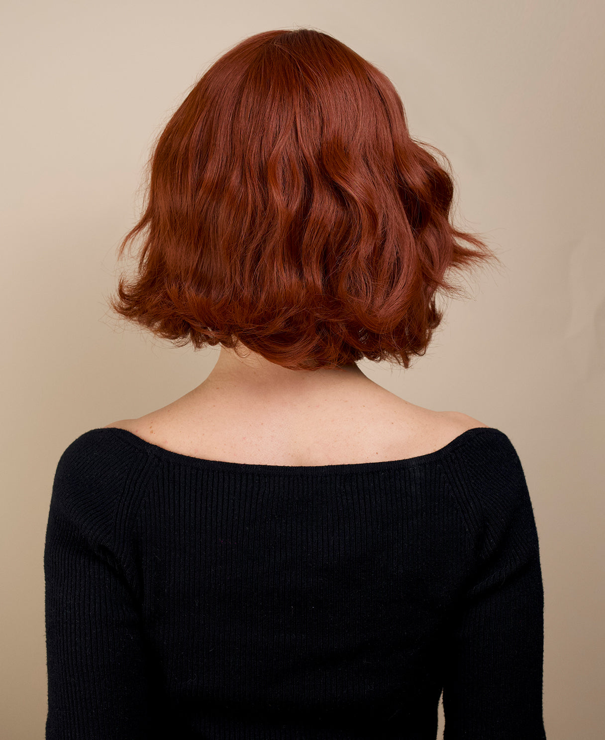 vegan fiber wig - 10" copper with fringe.