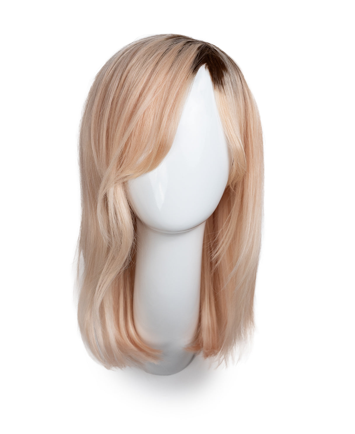 human hair wig with side bangs - 16" rooted blonde.