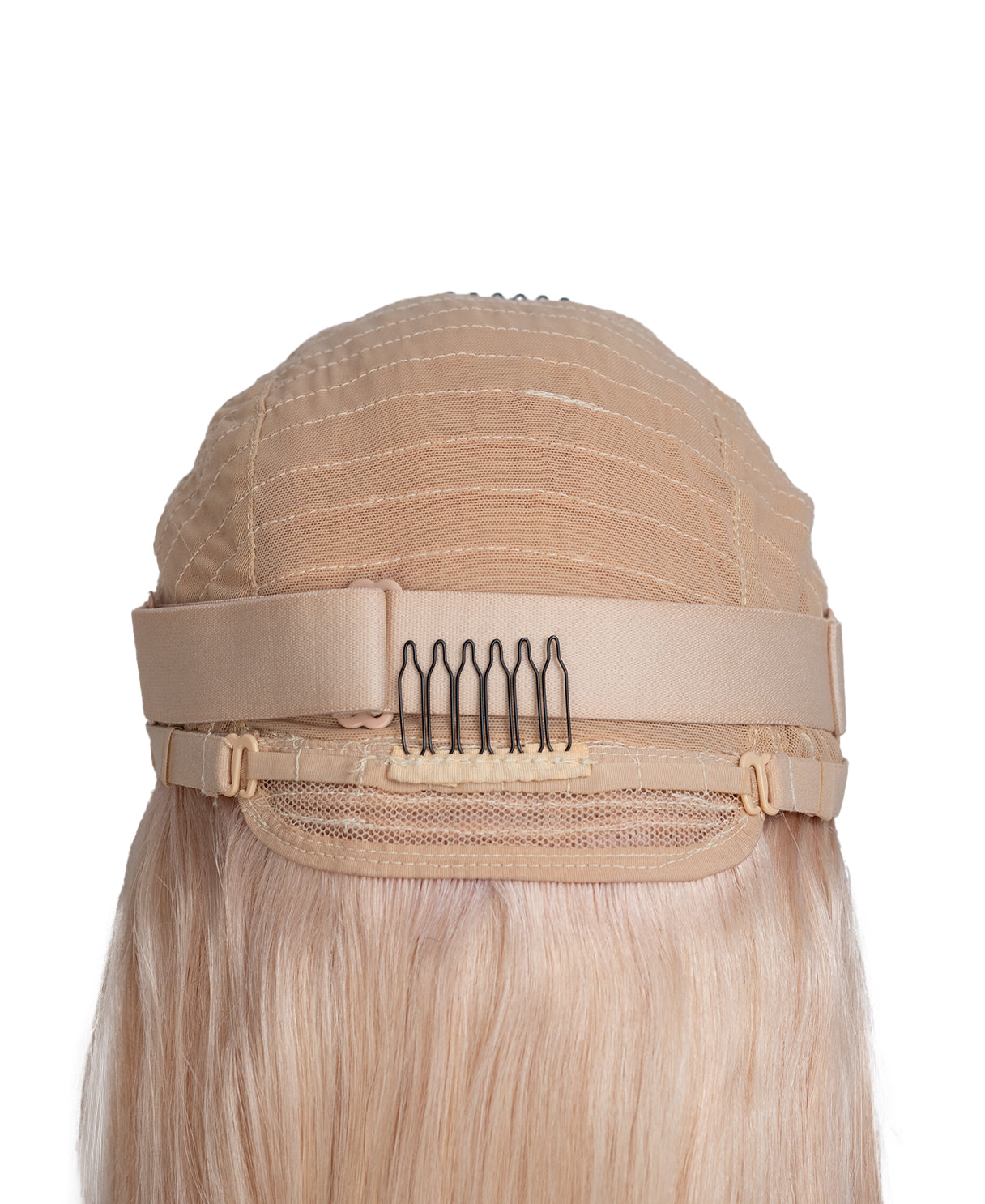 human hair wig with side bangs - 16" rooted blonde.