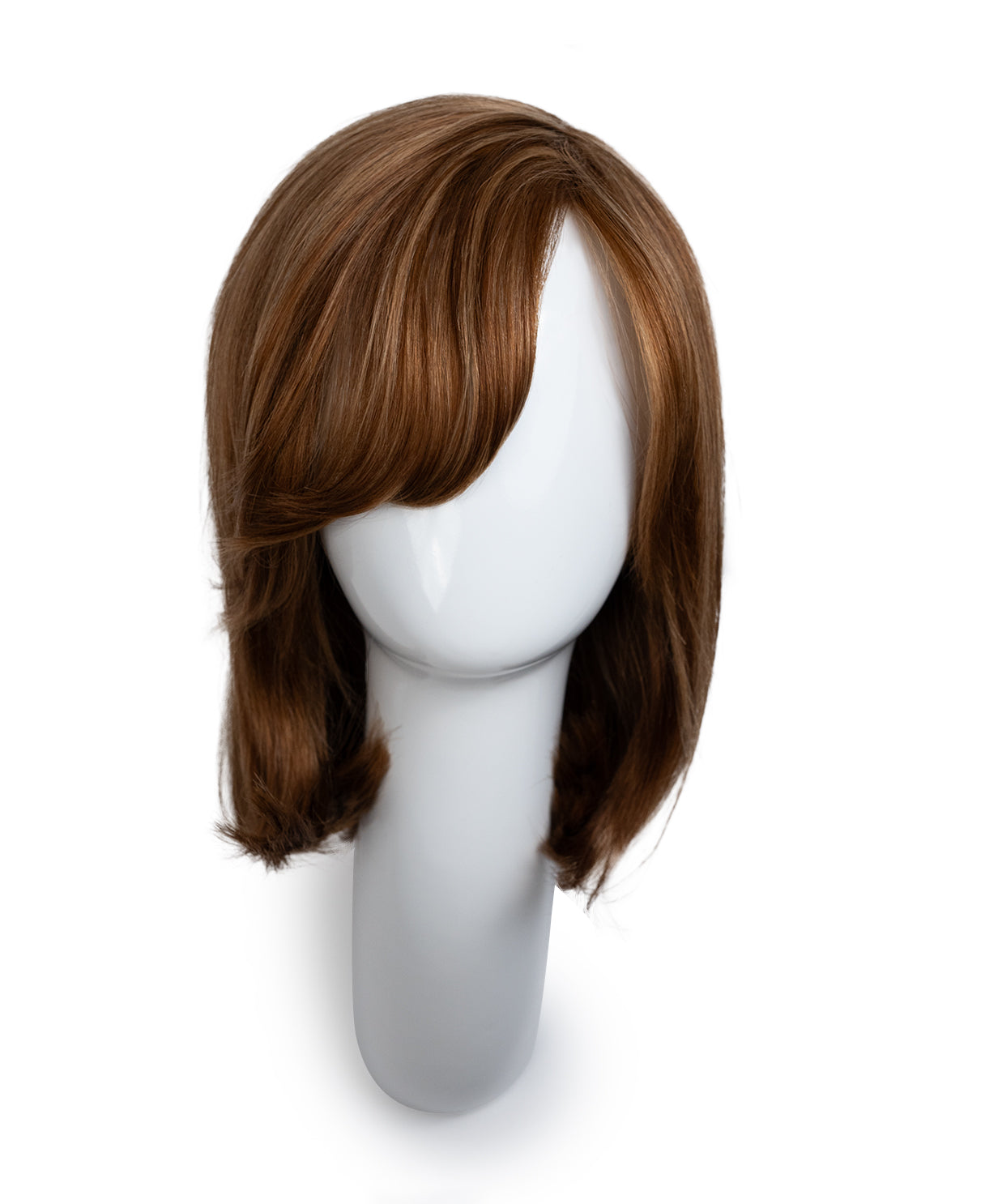 human hair wig with side bangs - 12" light brown.