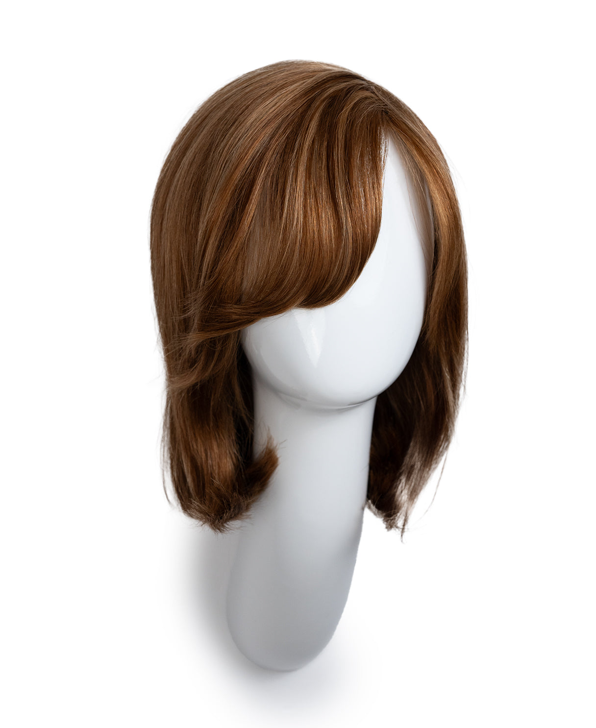 human hair wig with side bangs - 12" light brown.