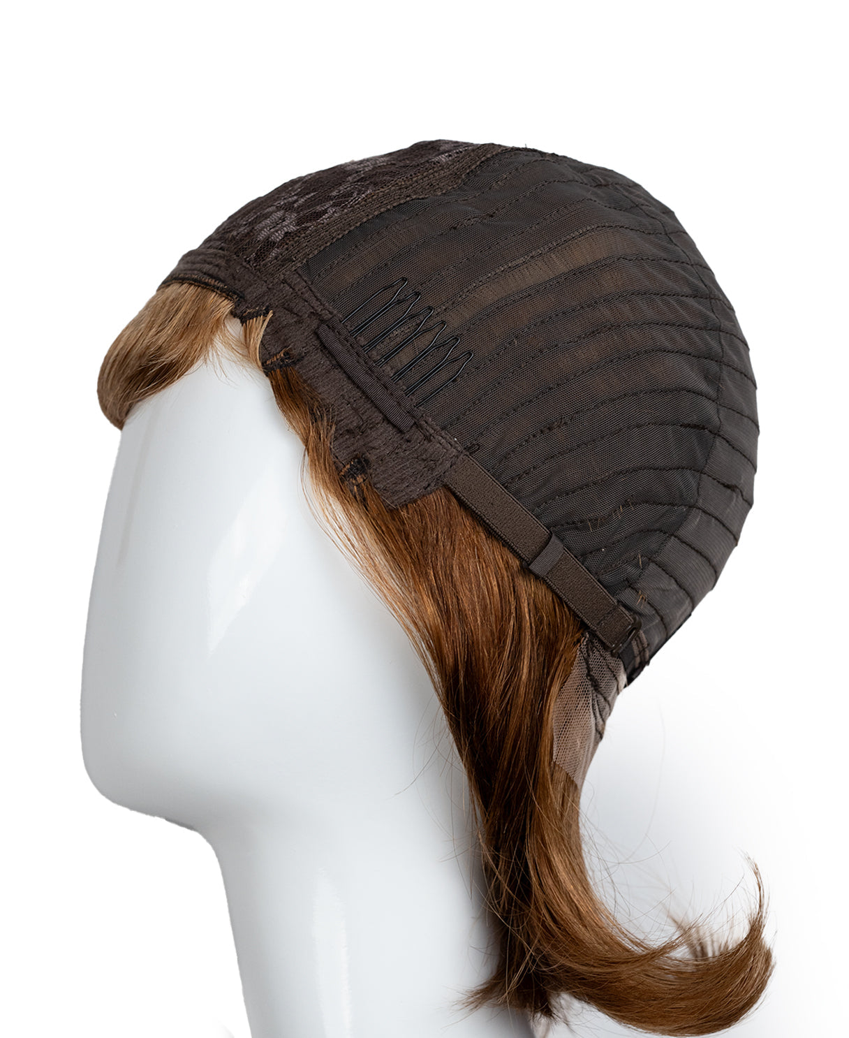 human hair wig with side bangs - 12" light brown.