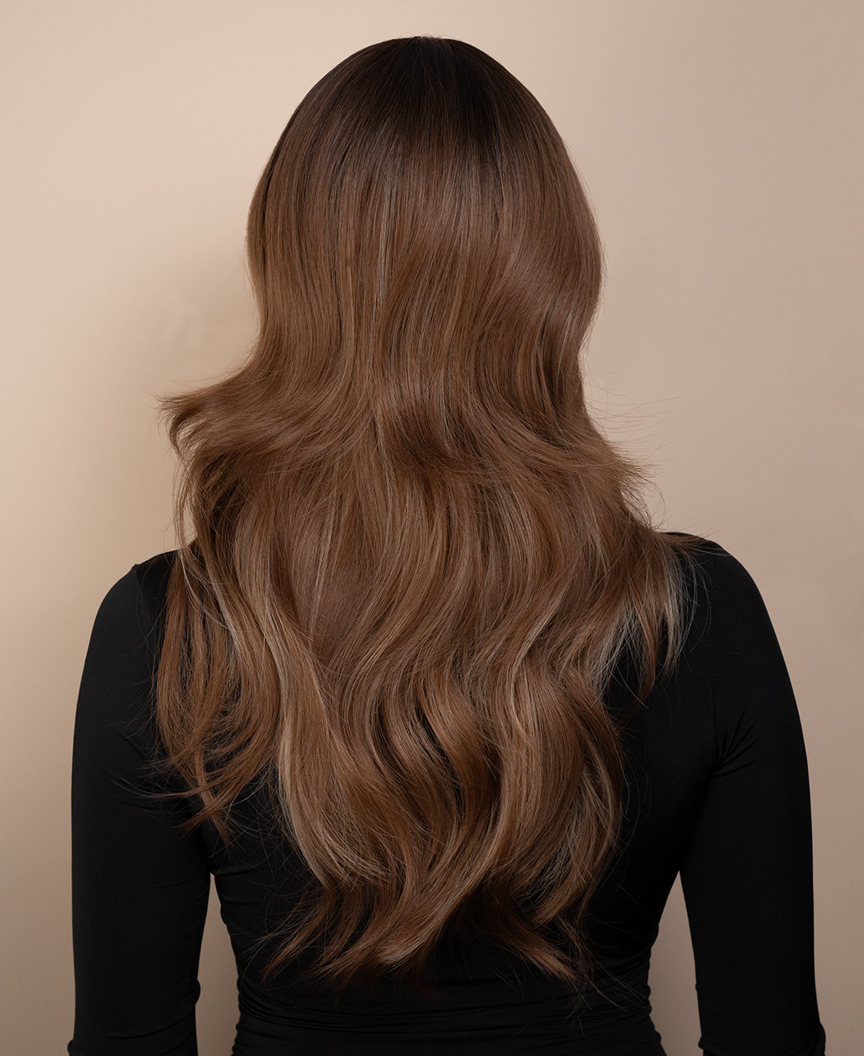vegan fiber wig - 24" layered brown balayage.