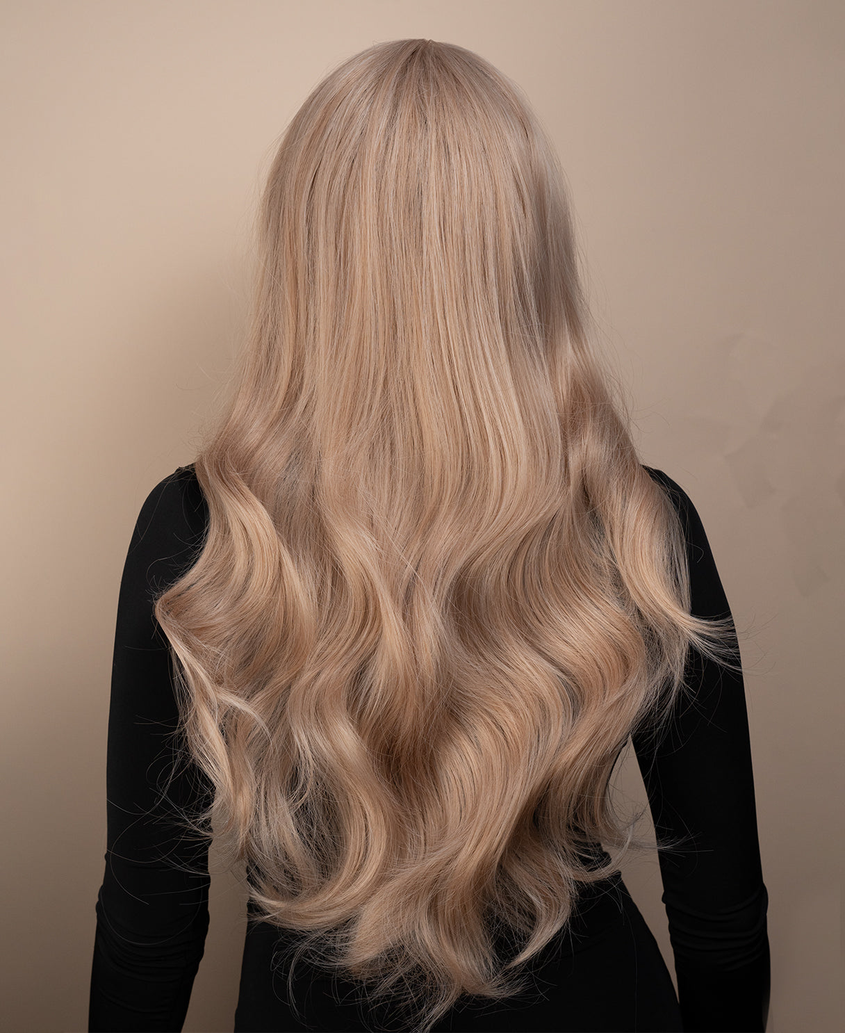 vegan fiber wig - 28" moneypiece blonde with fringe.