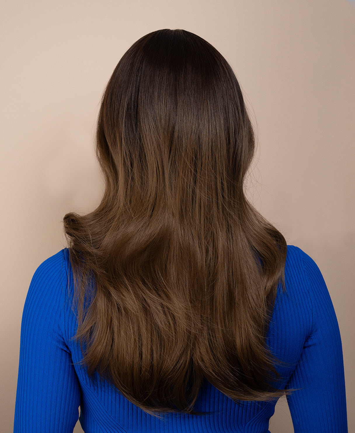 vegan fiber wig - 16" layered  brown melt.