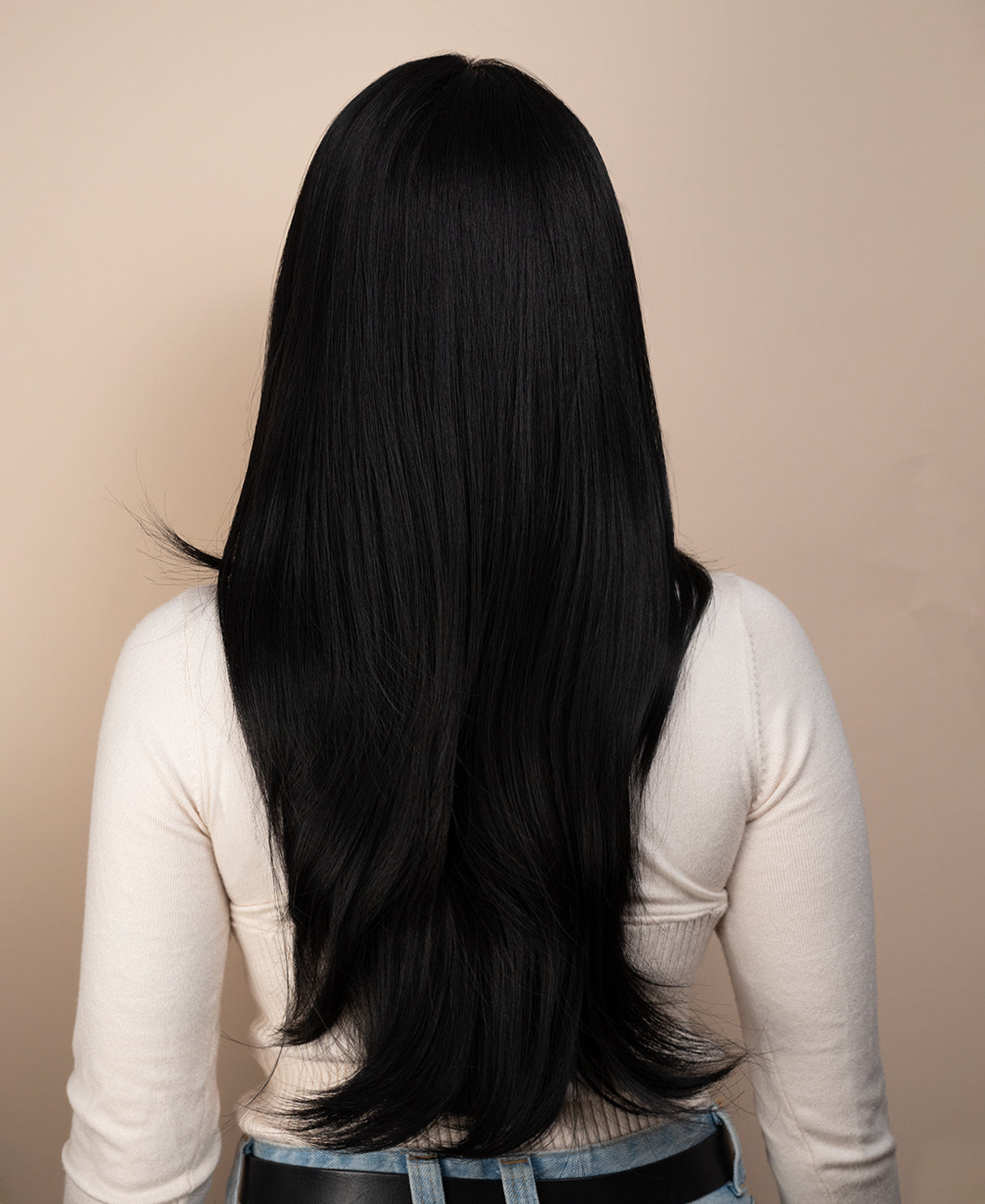vegan fiber wig - 24" layered espresso black.