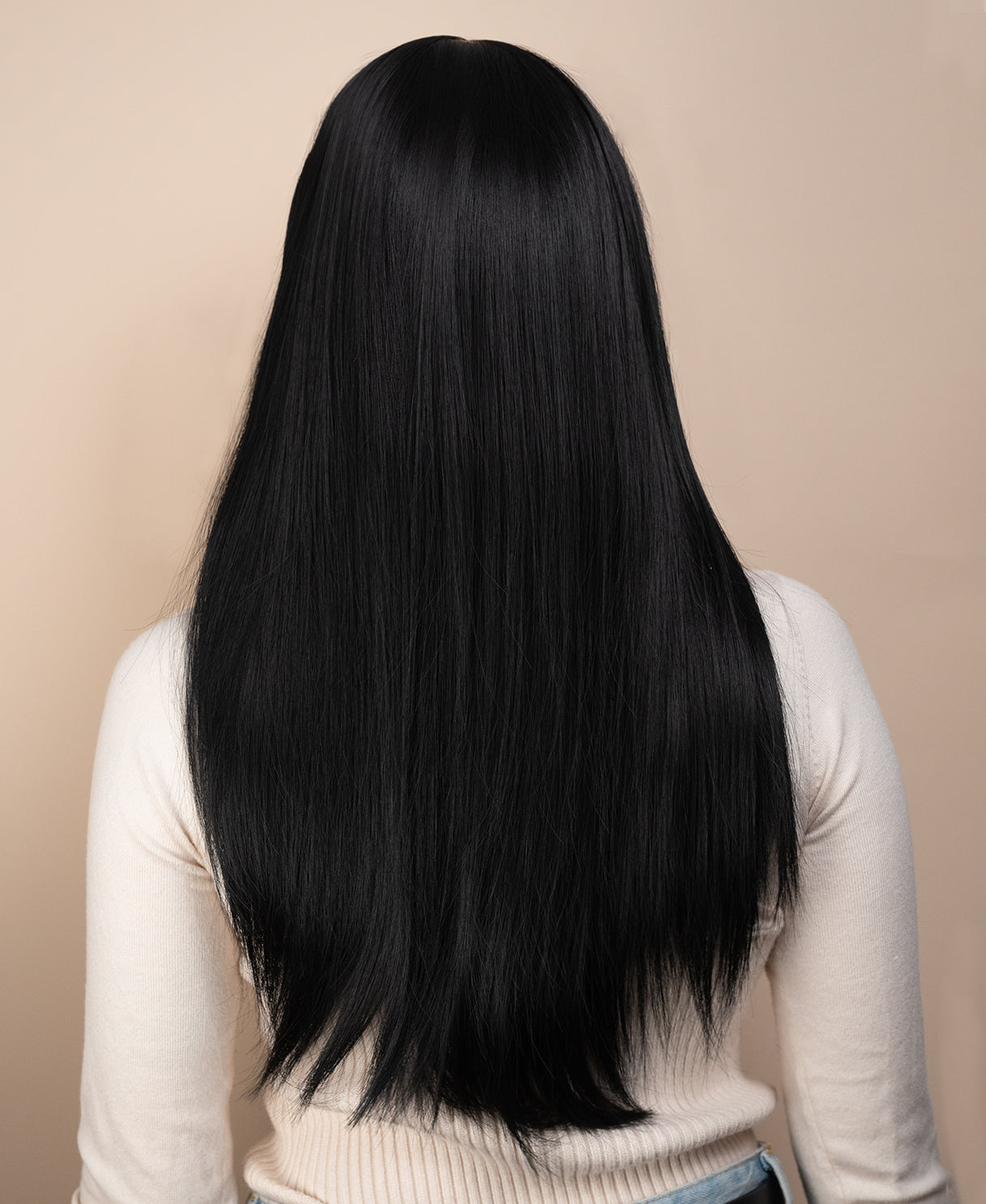 vegan fiber wig - 24" jet black with headband.