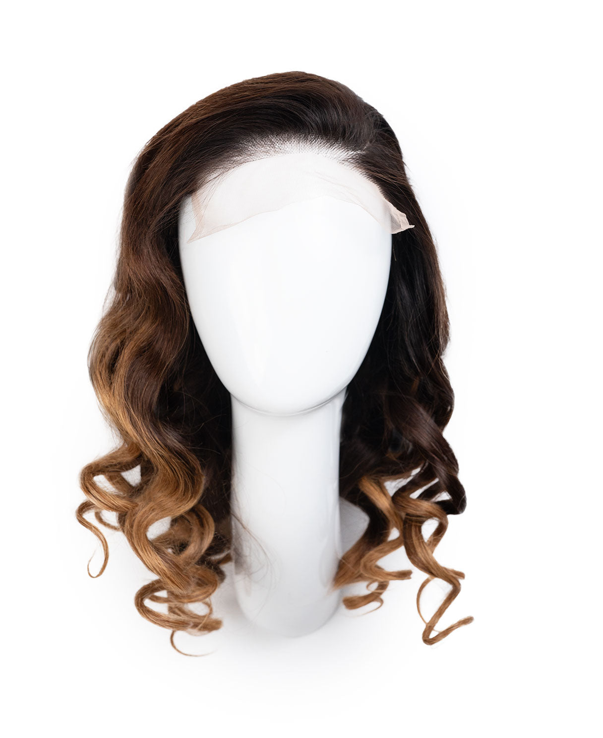lace front wavy human wig - 18" brown melt.