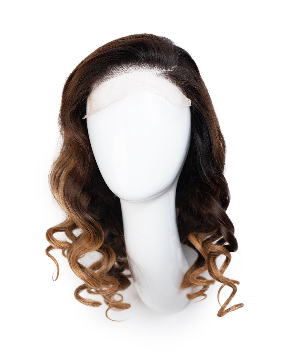 lace front wavy human wig - 18" brown melt.