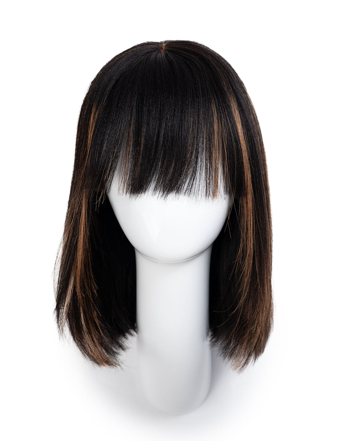 bob wig with fringe - 12" highlighted brown.
