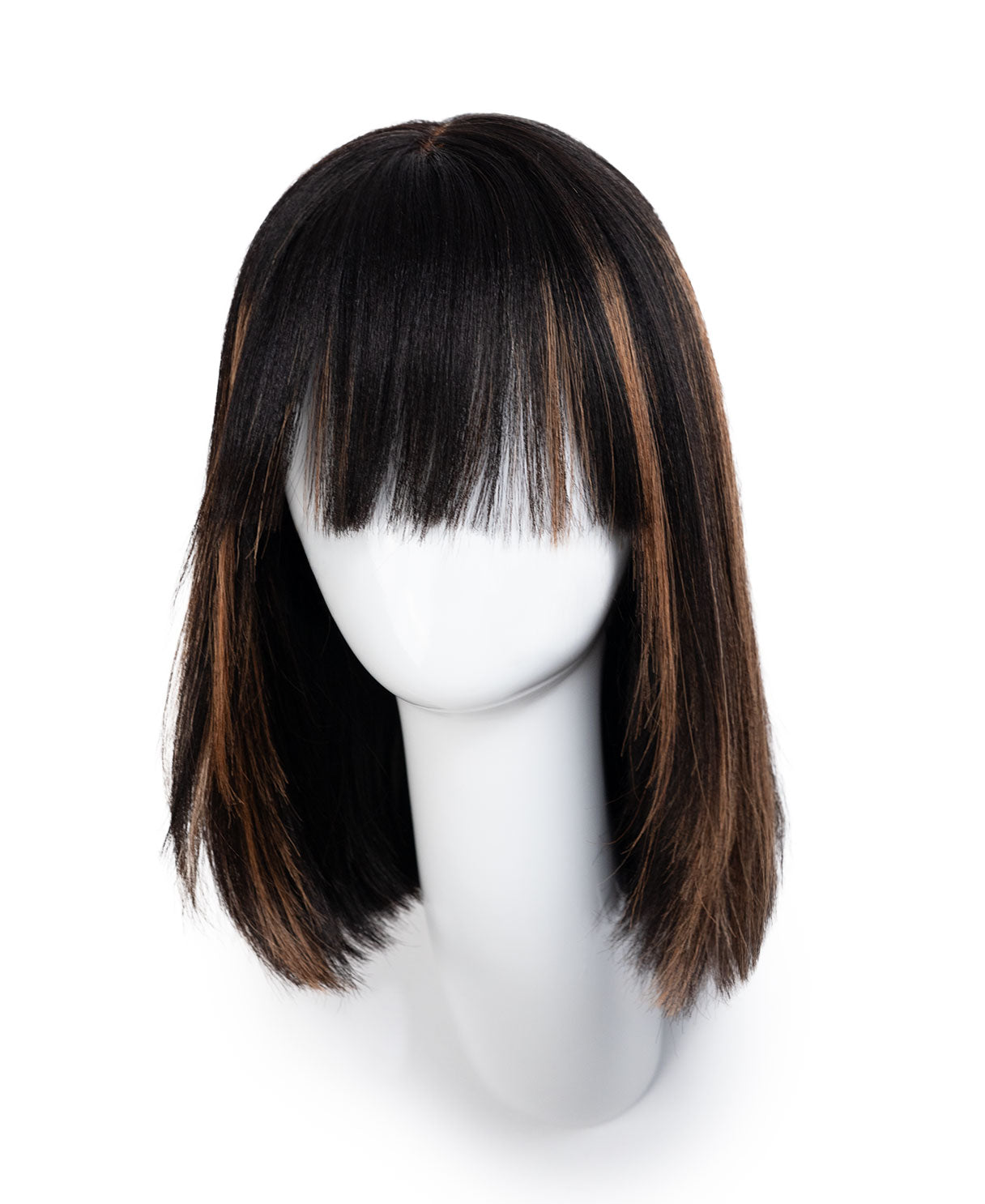 bob wig with fringe - 12" highlighted brown.