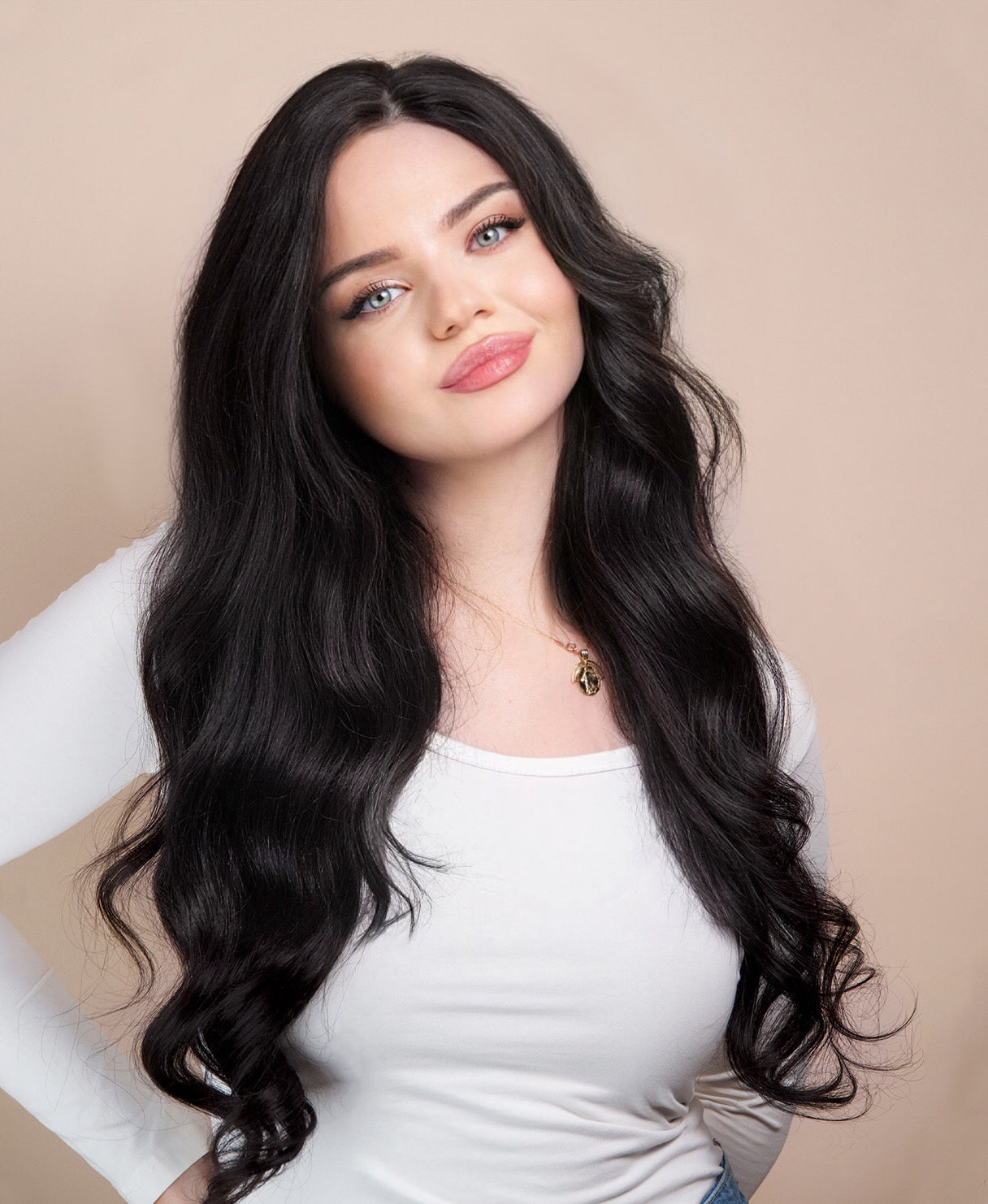 lace front human wig - 24" natural black.
