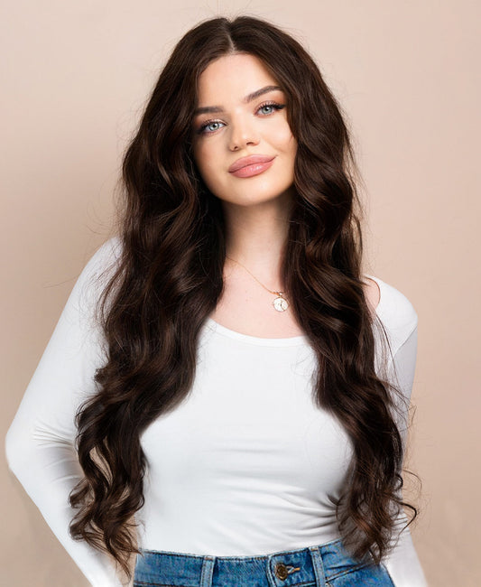 lace front human wig - 26" chocolate brown.