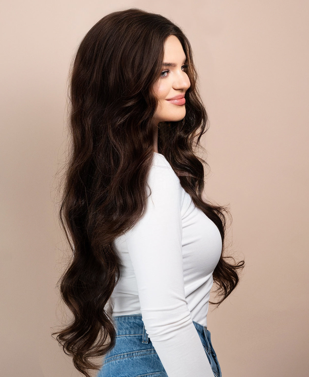 lace front human wig - 26" chocolate brown.