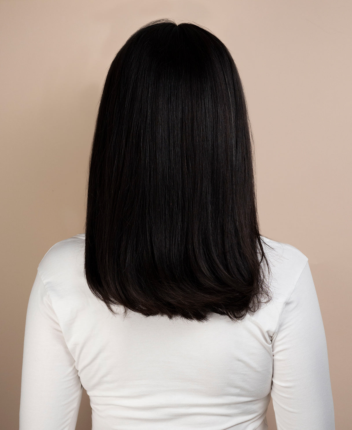 flipped ends blowout with fringe human wig - 14" espresso black.