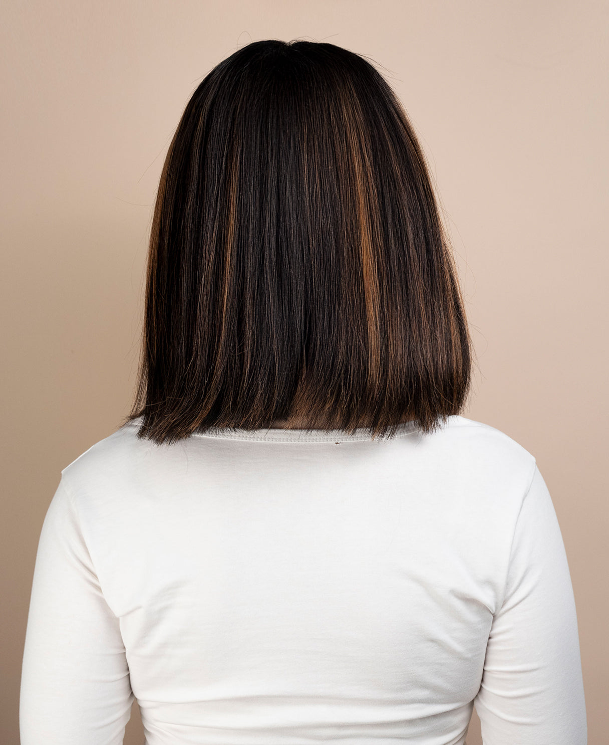 bob wig with fringe - 12" highlighted brown.