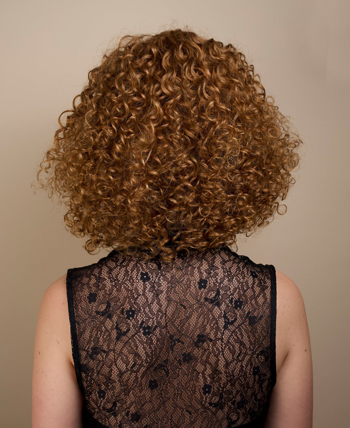 put on & go curly human wig - 14" strawberry blonde with bangs.