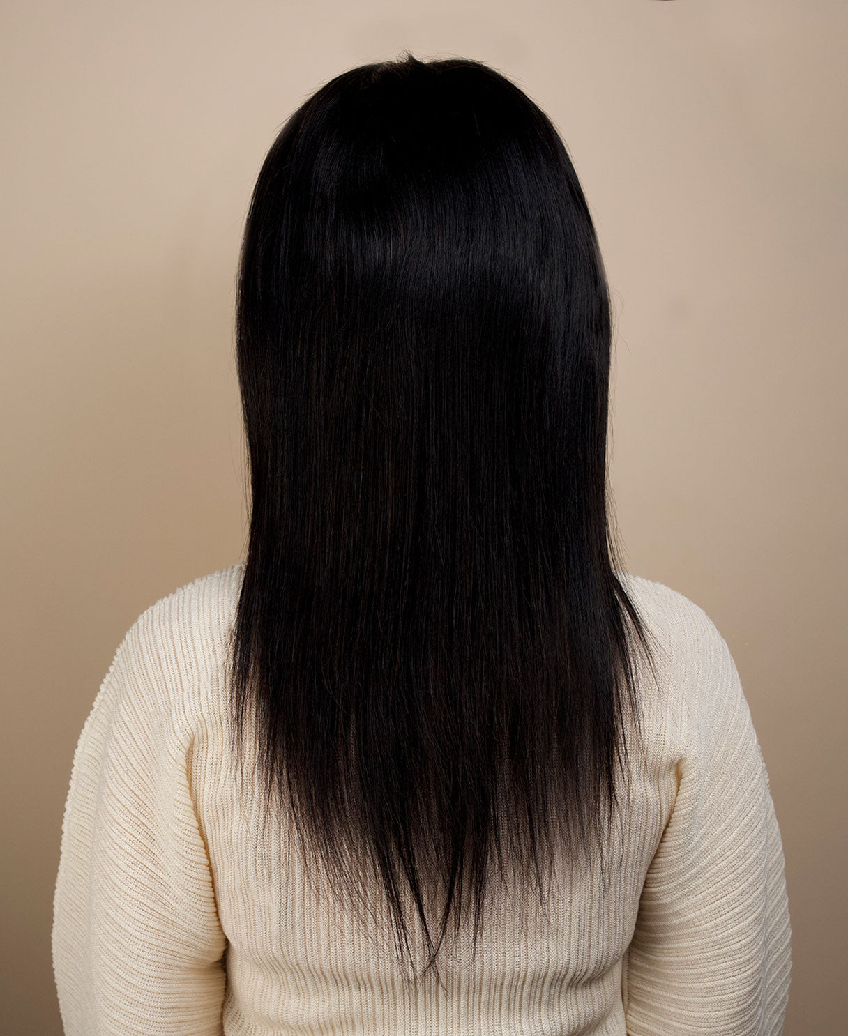 put on & go pre-cut lace human wig - 16" deep black.