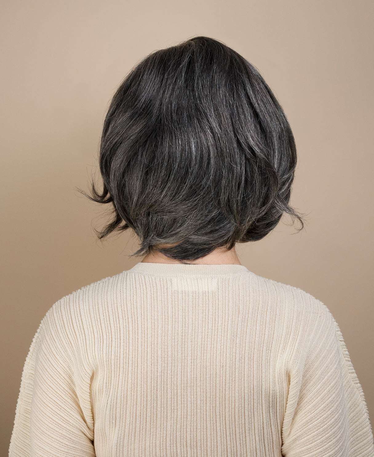 long bob with side part human wig - 10" salt and pepper.