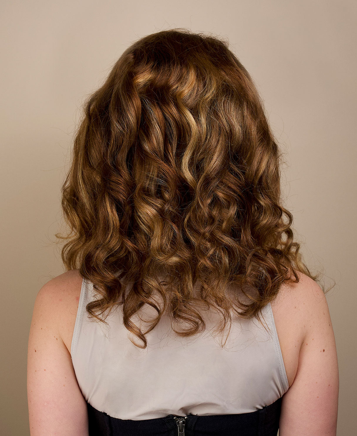 put on & go pre-cut lace wavy human wig - 16" caramel balayage.