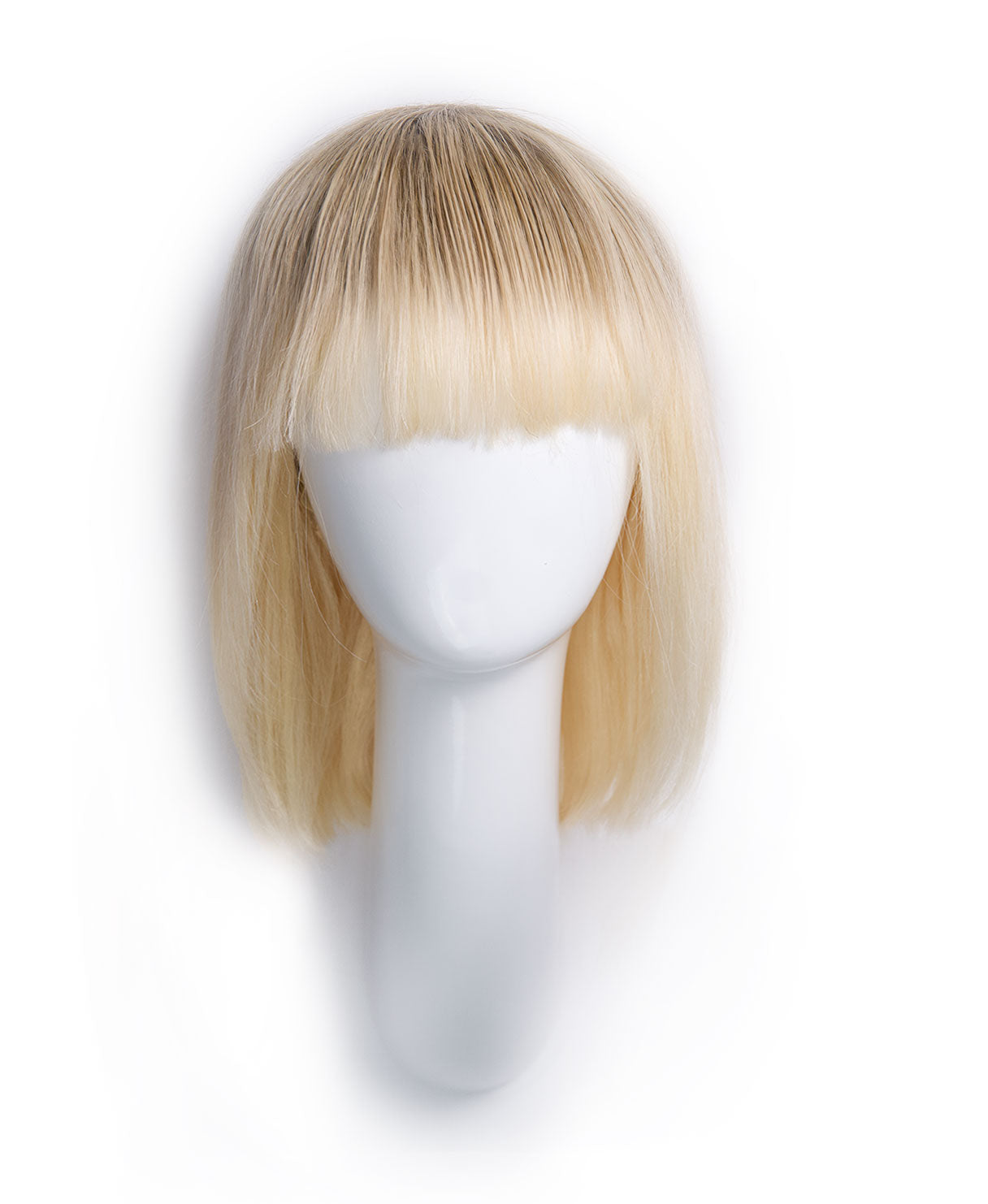 bob wig with fringe - 10" rooted platinum blonde.