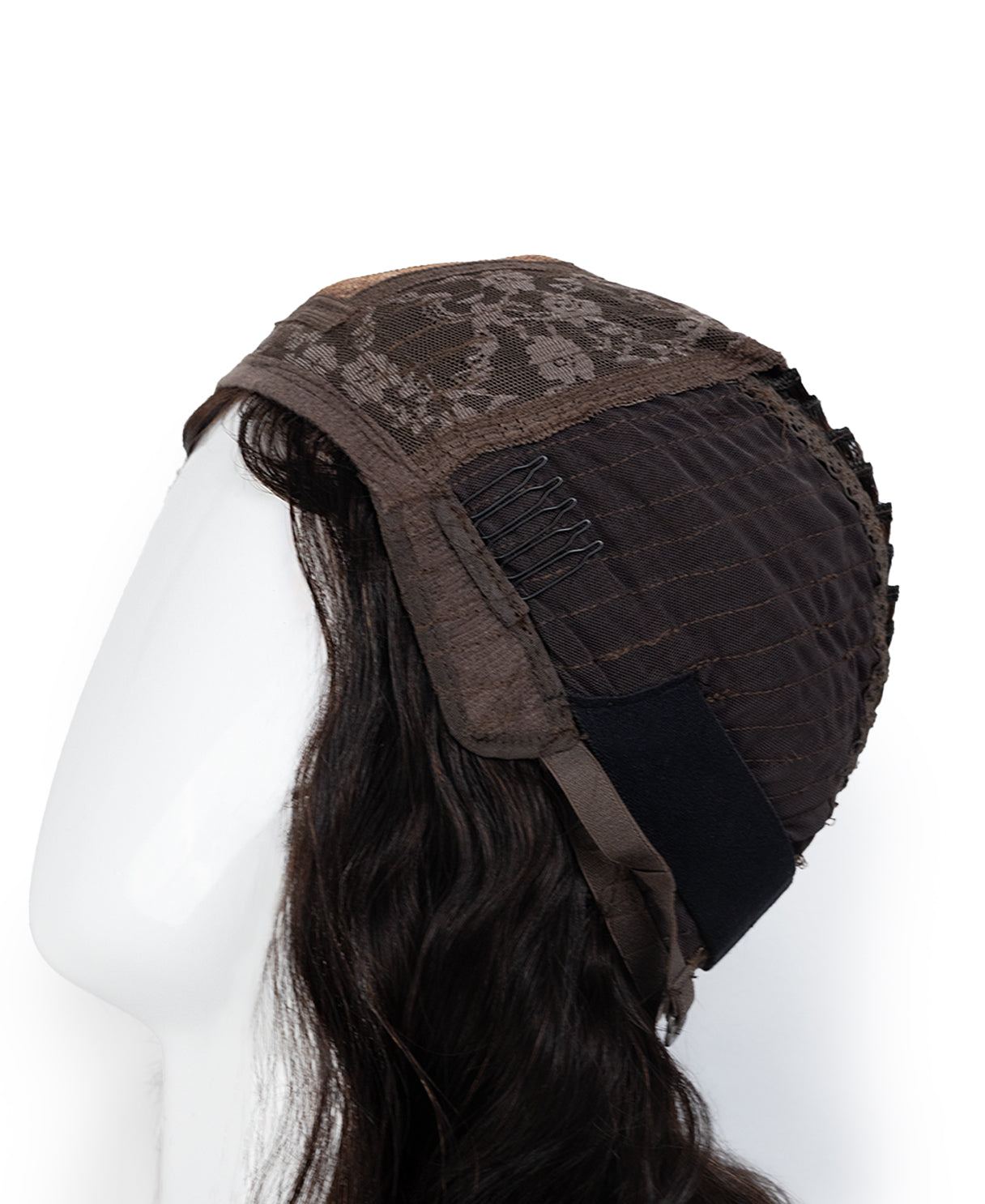 put on & go human wig - 16" brown melt with bangs.