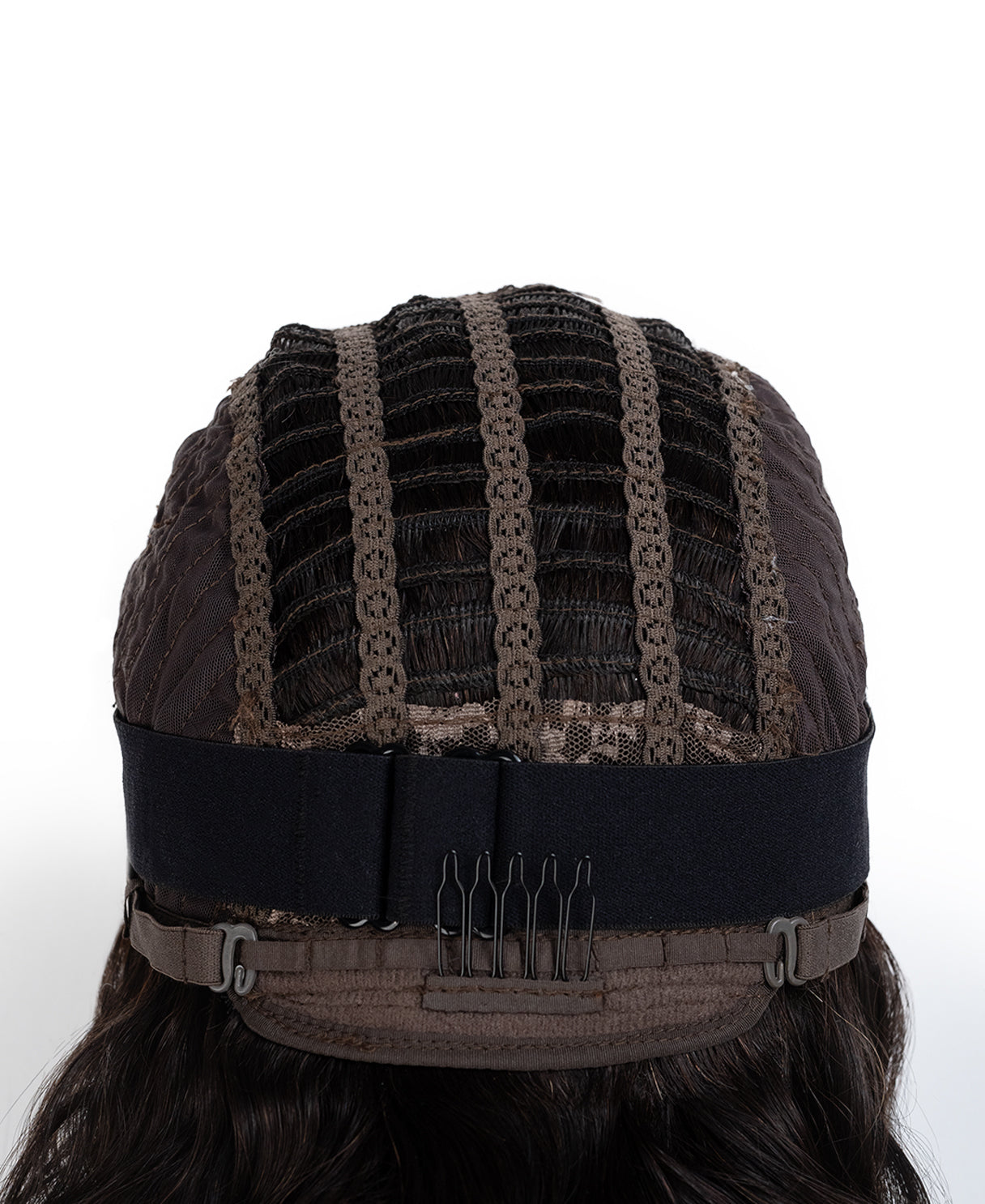 put on & go human wig - 16" brown melt with bangs.