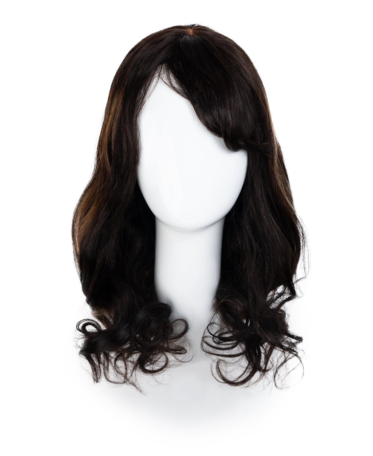 put on & go human wig - 16" brown melt with bangs.