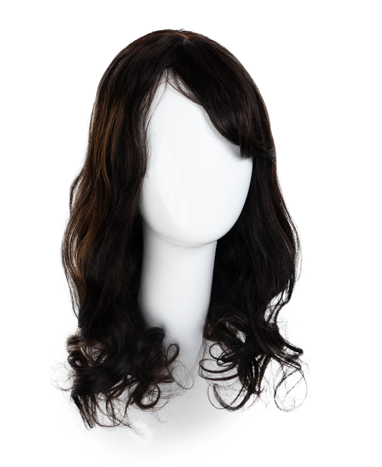 put on & go human wig - 16" brown melt with bangs.