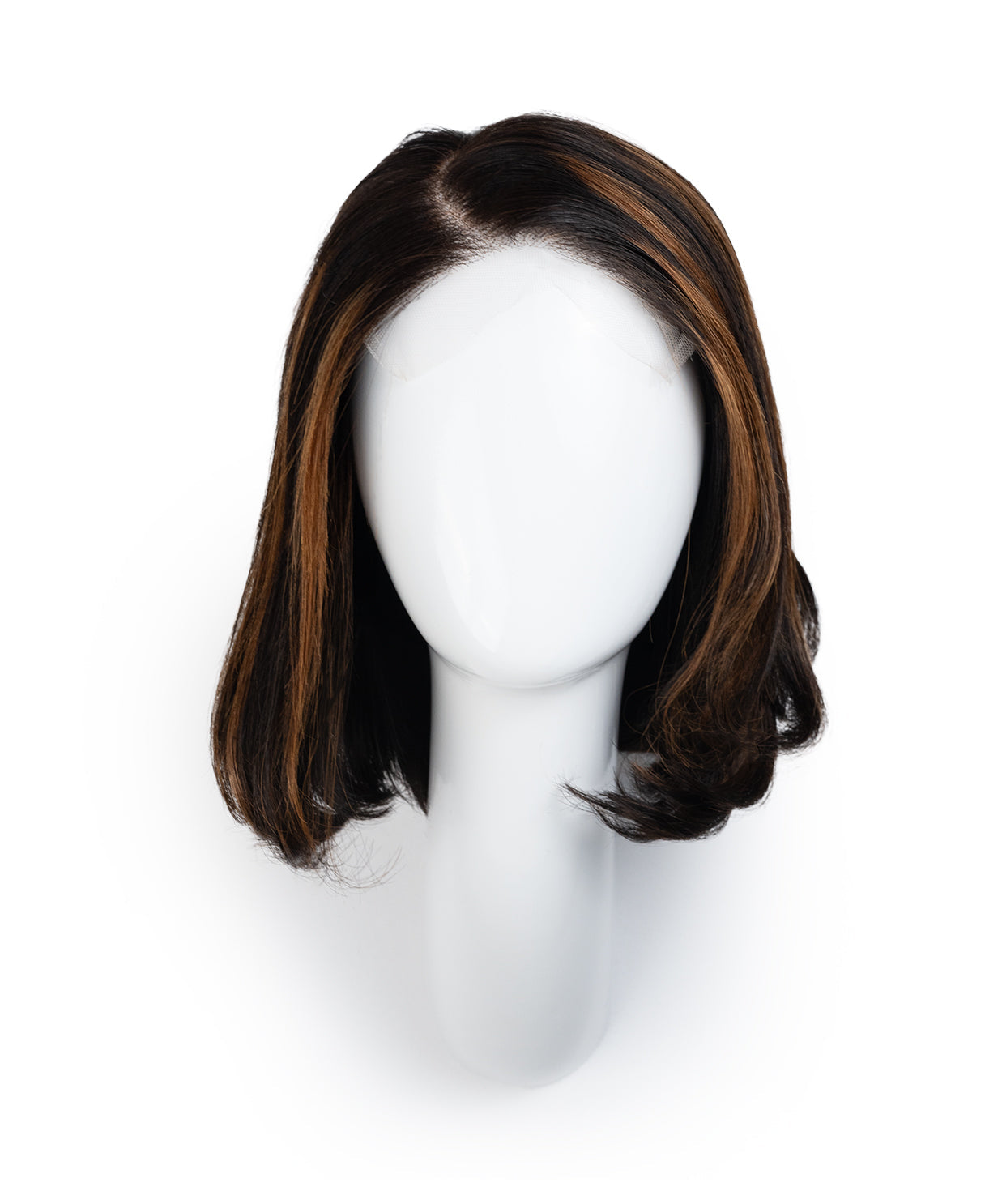 4x4 bob human wig - 10" brown highlights.