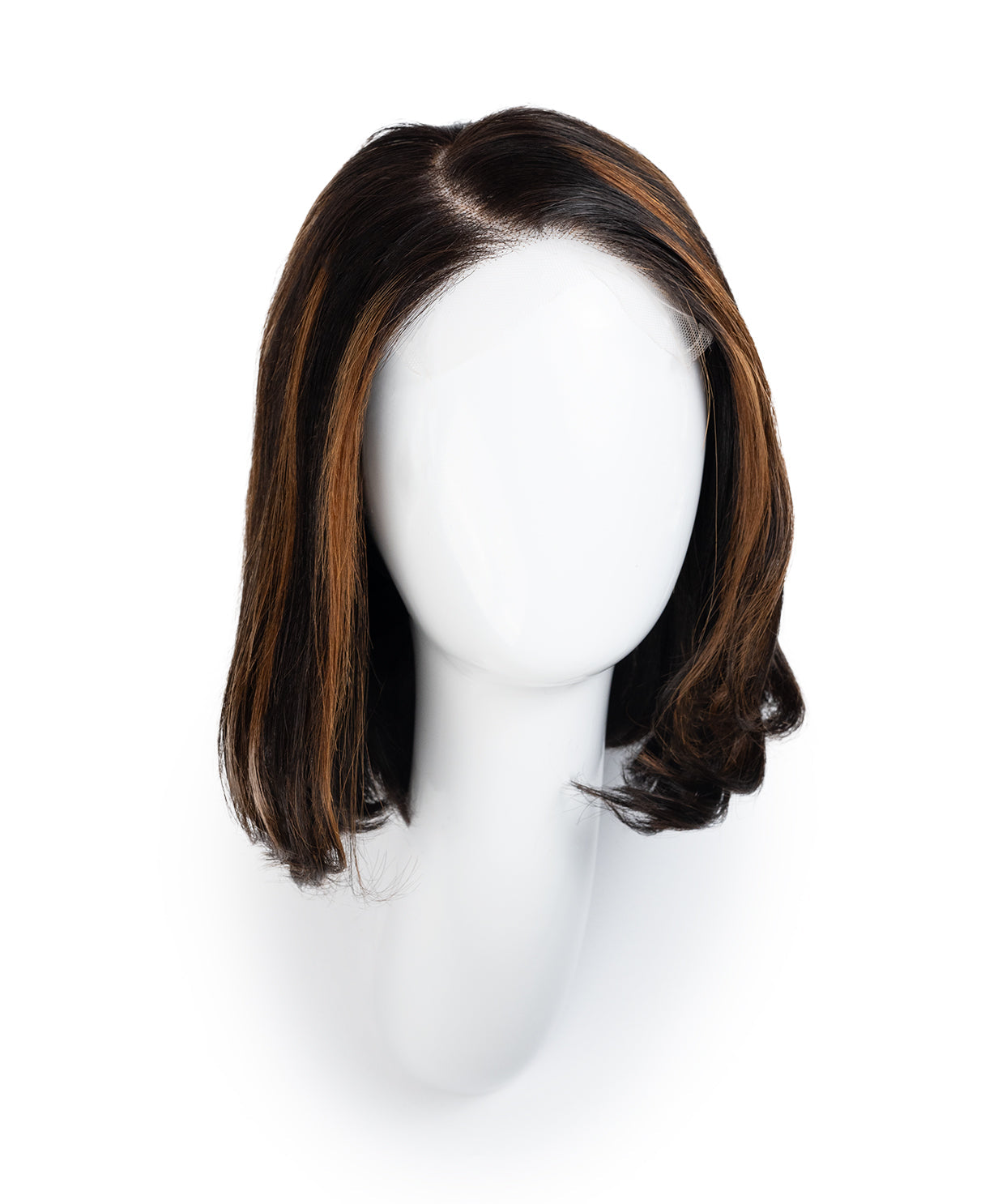 4x4 bob human wig - 10" brown highlights.