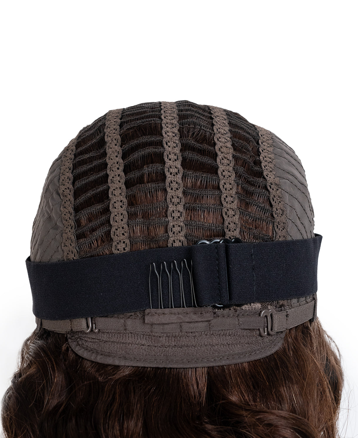 put on & go wavy human wig - 12" chocolate brown with curtain bangs.