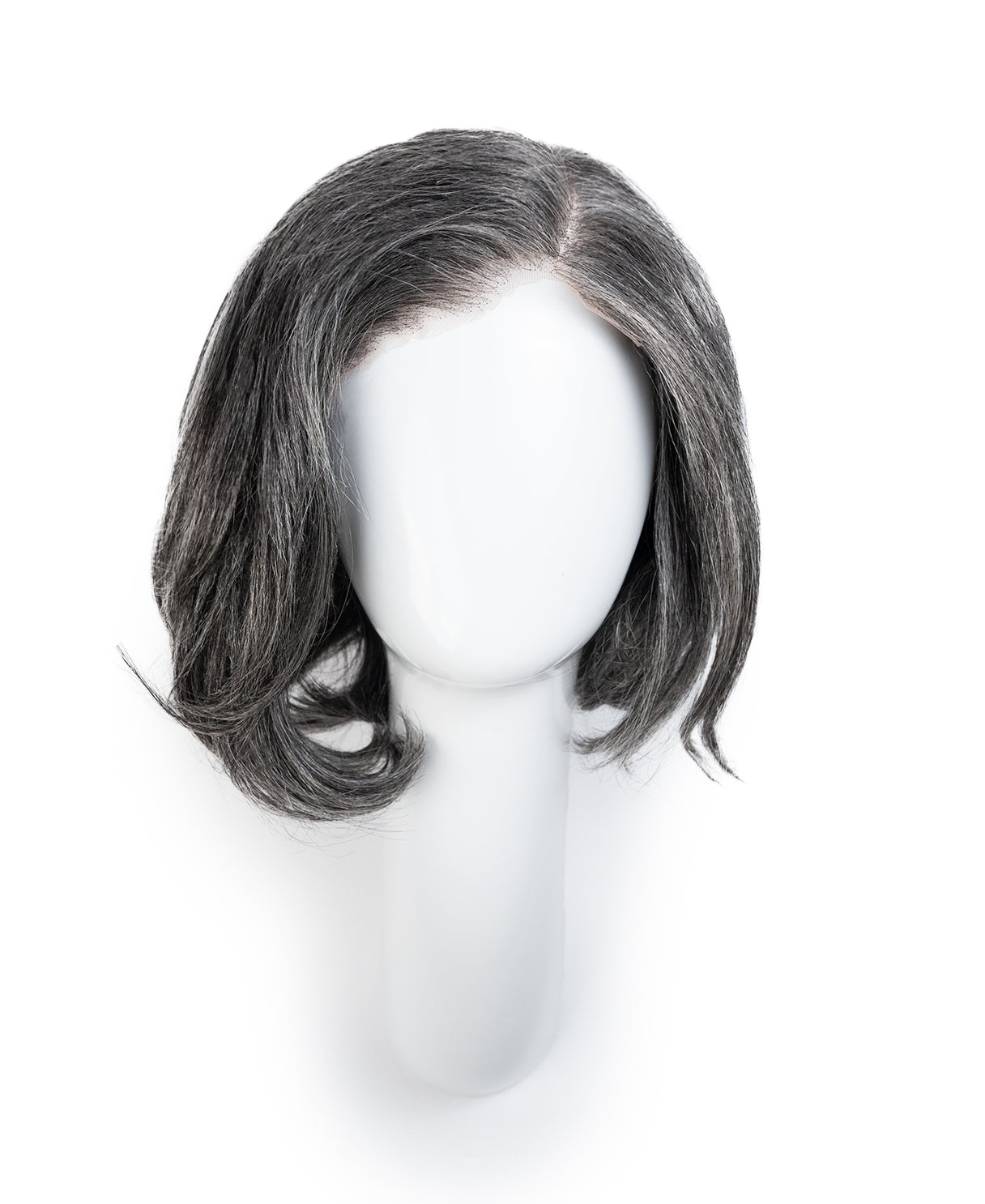 long bob with side part human wig - 10" salt and pepper.