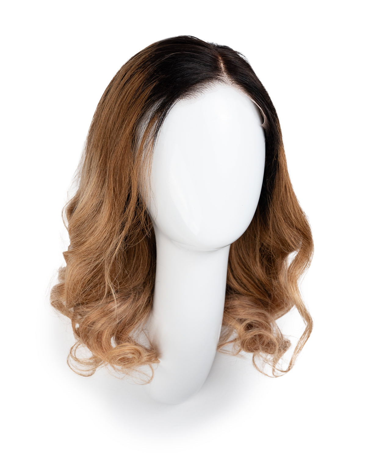 put on & go human wig - 16" rooted blonde with bouncy curls.