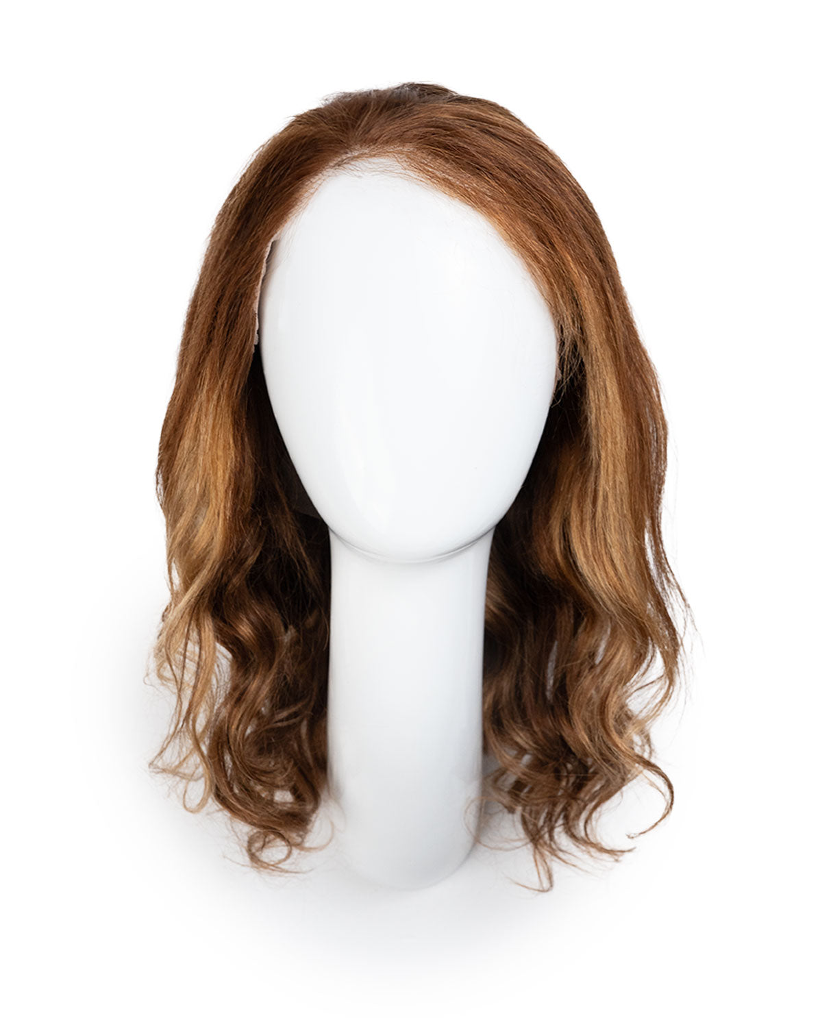 put on & go pre-cut lace wavy human wig - 16" caramel balayage.