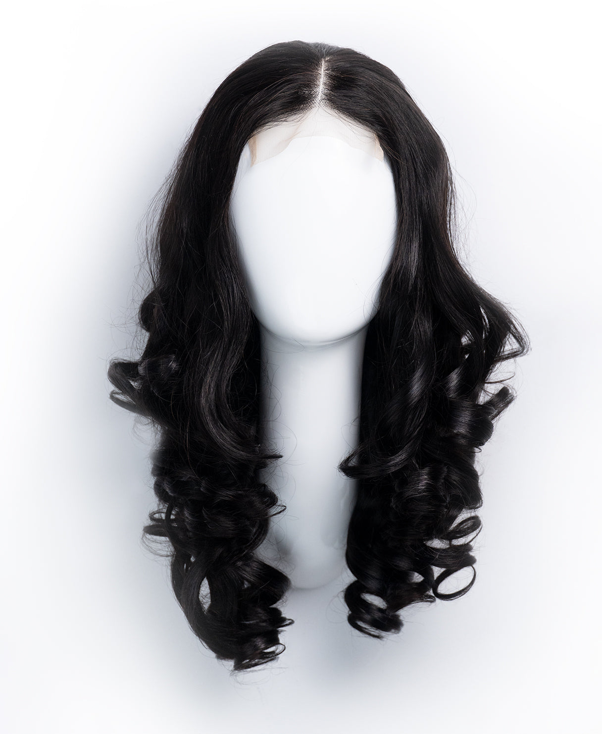 bouncy curls human wig - 18" natural black.