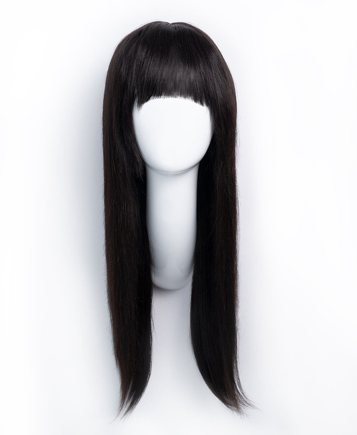 human hair wig with fringe - 20" black.