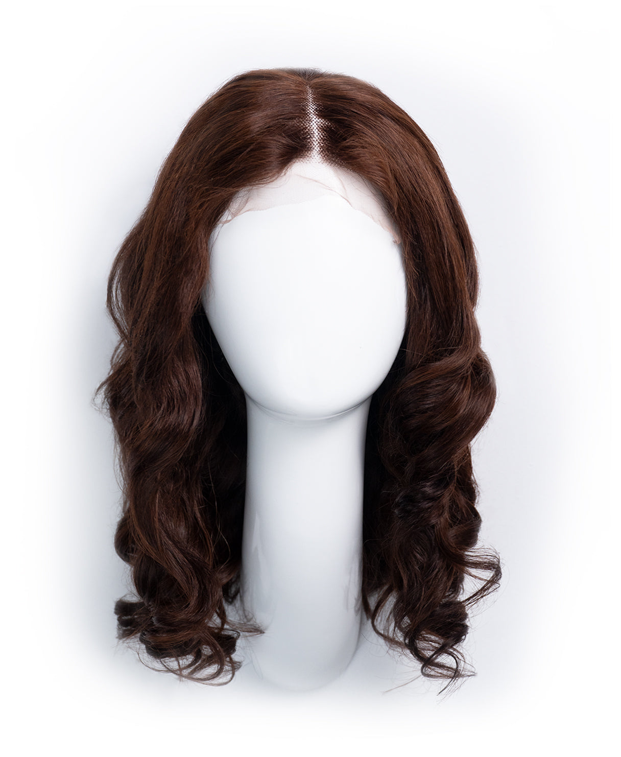 bouncy curls human wig - 16" medium brown.