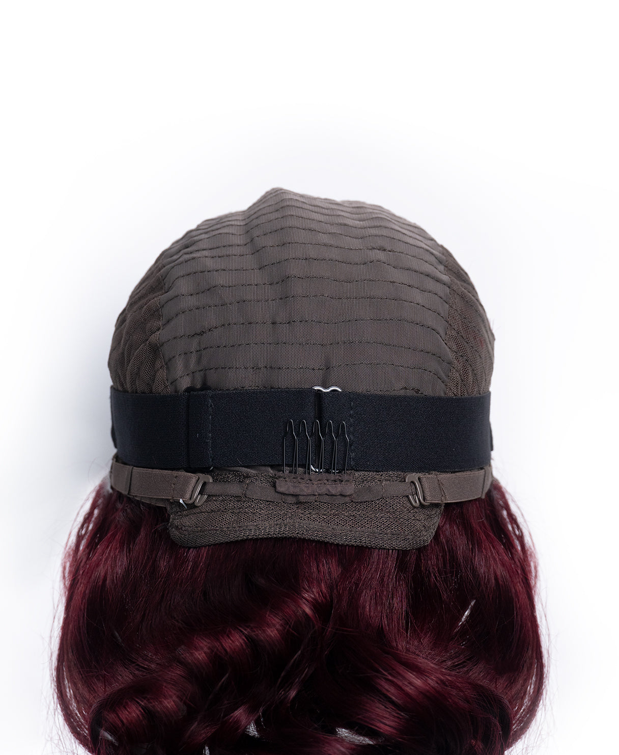 curly human wig - 12" dark red.