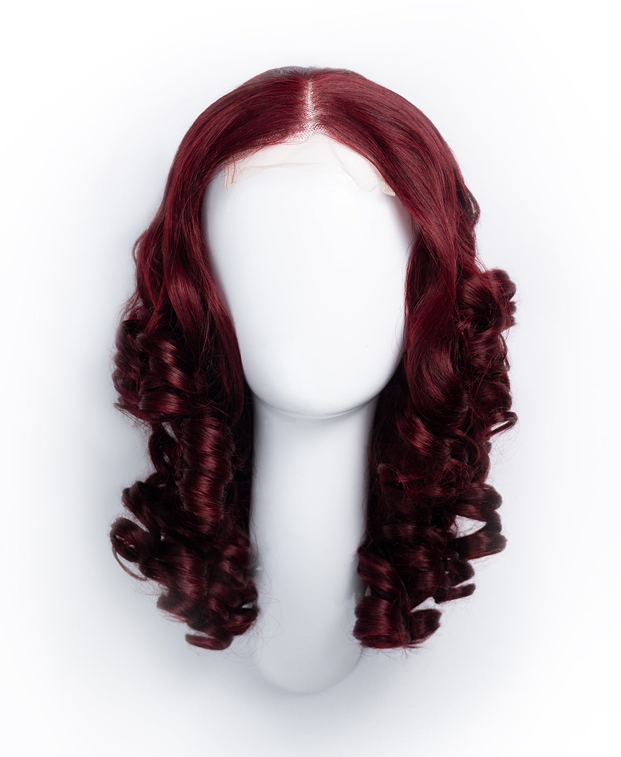bouncy curls human wig - 14" dark red.