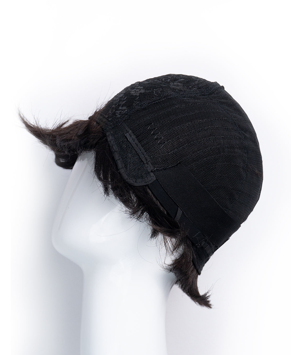 pixie human wig with bangs - 4" black.