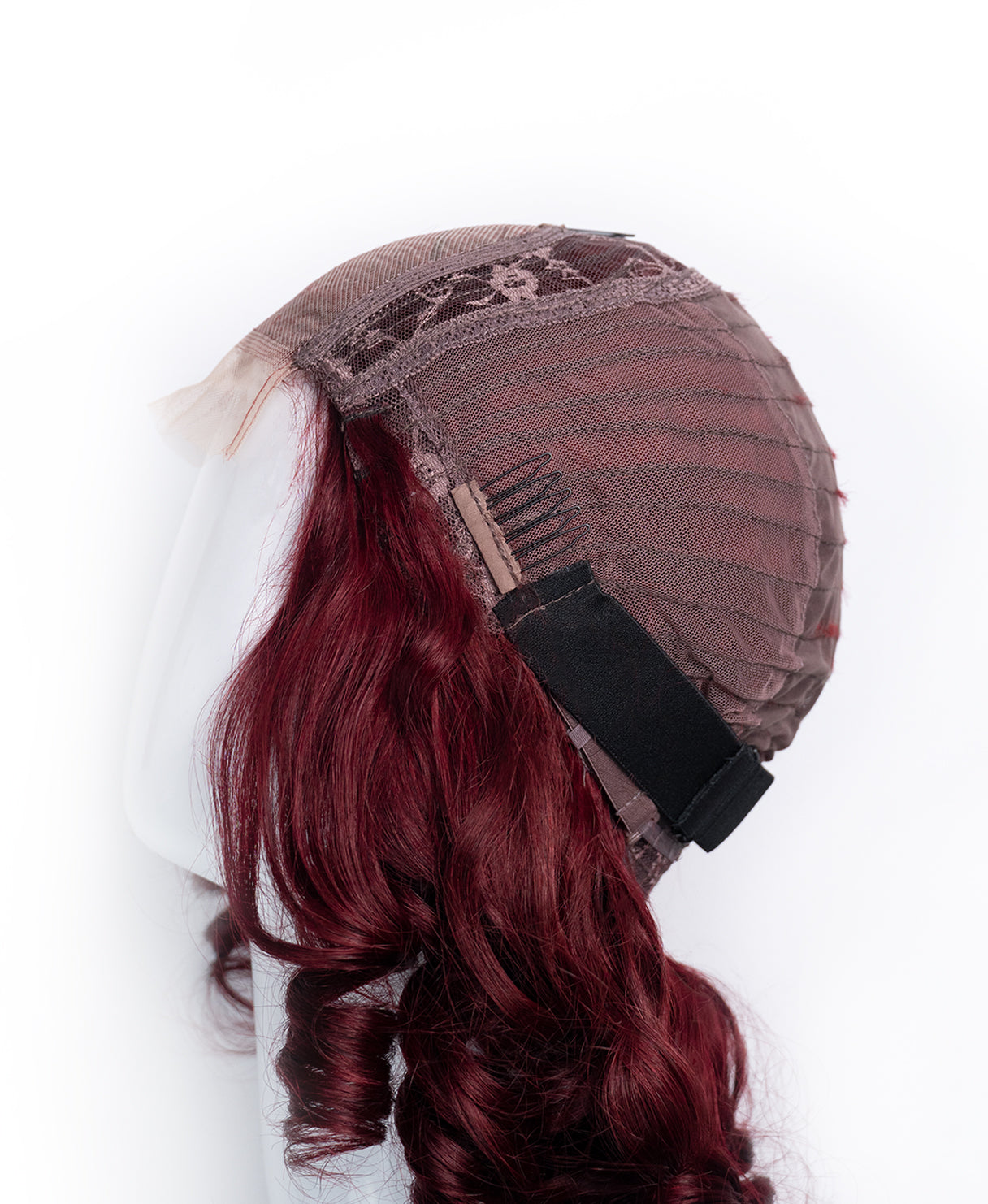 bouncy curls human wig - 14" dark red.