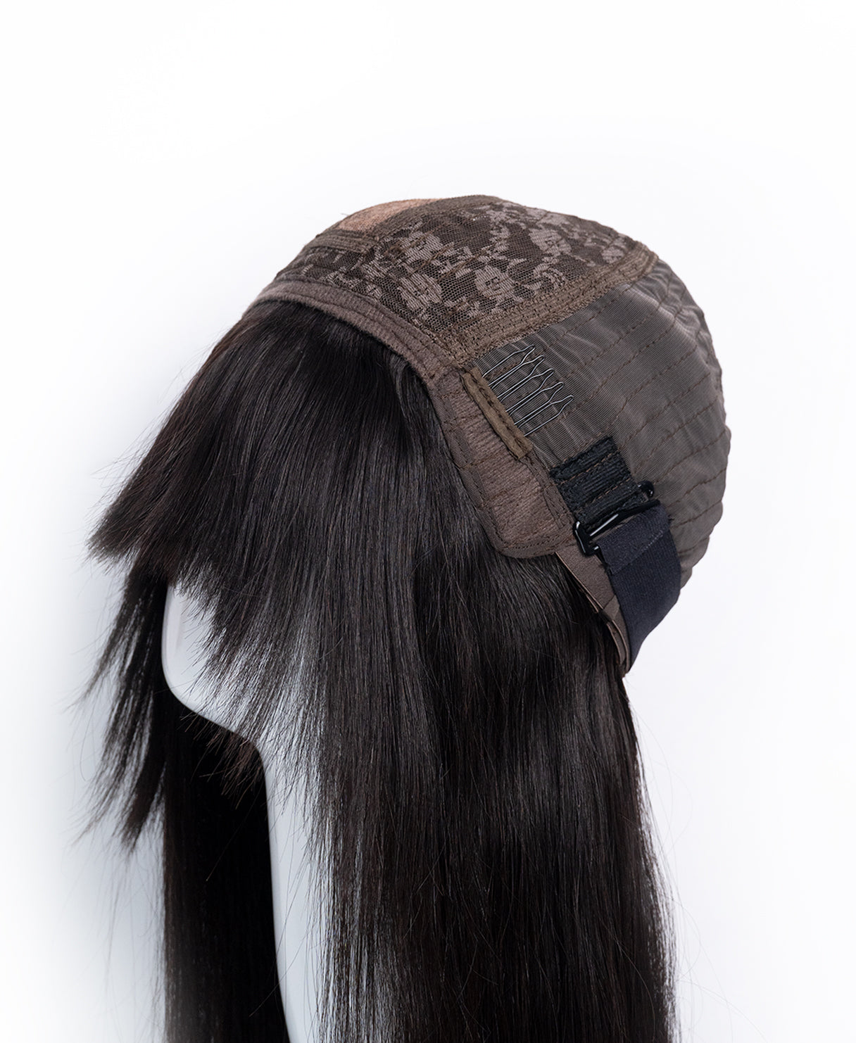 human hair wig with fringe - 20" black.