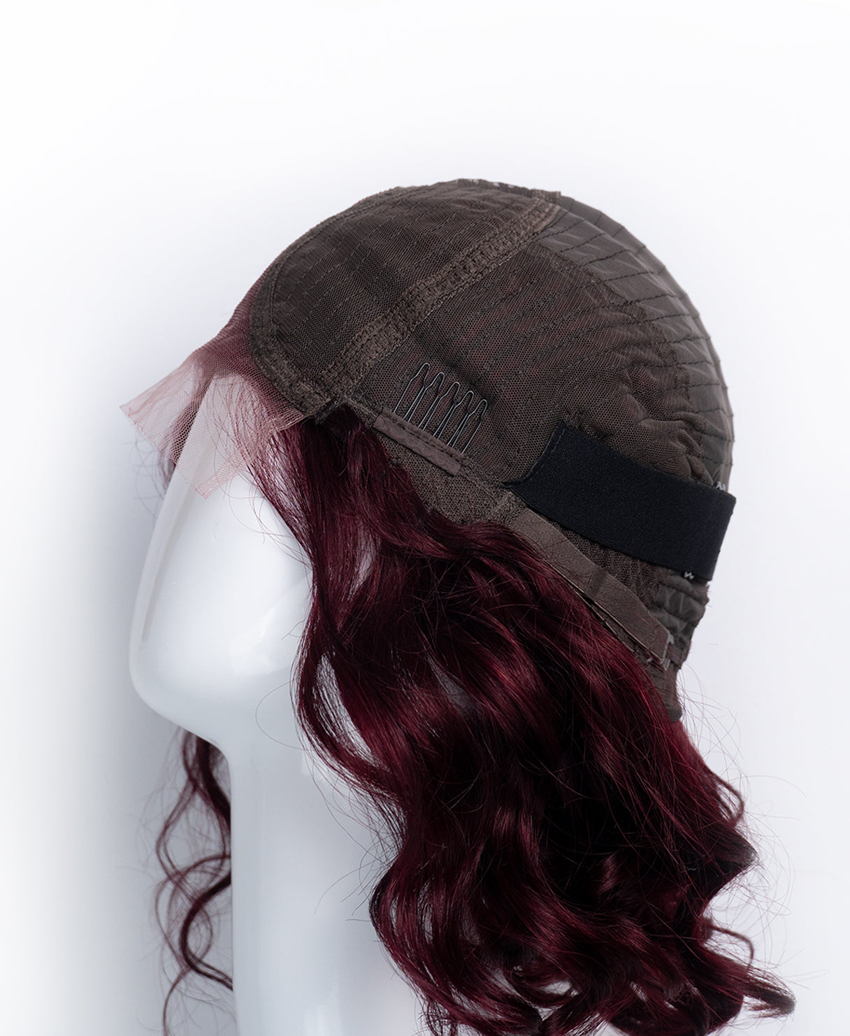 curly human wig - 12" dark red.
