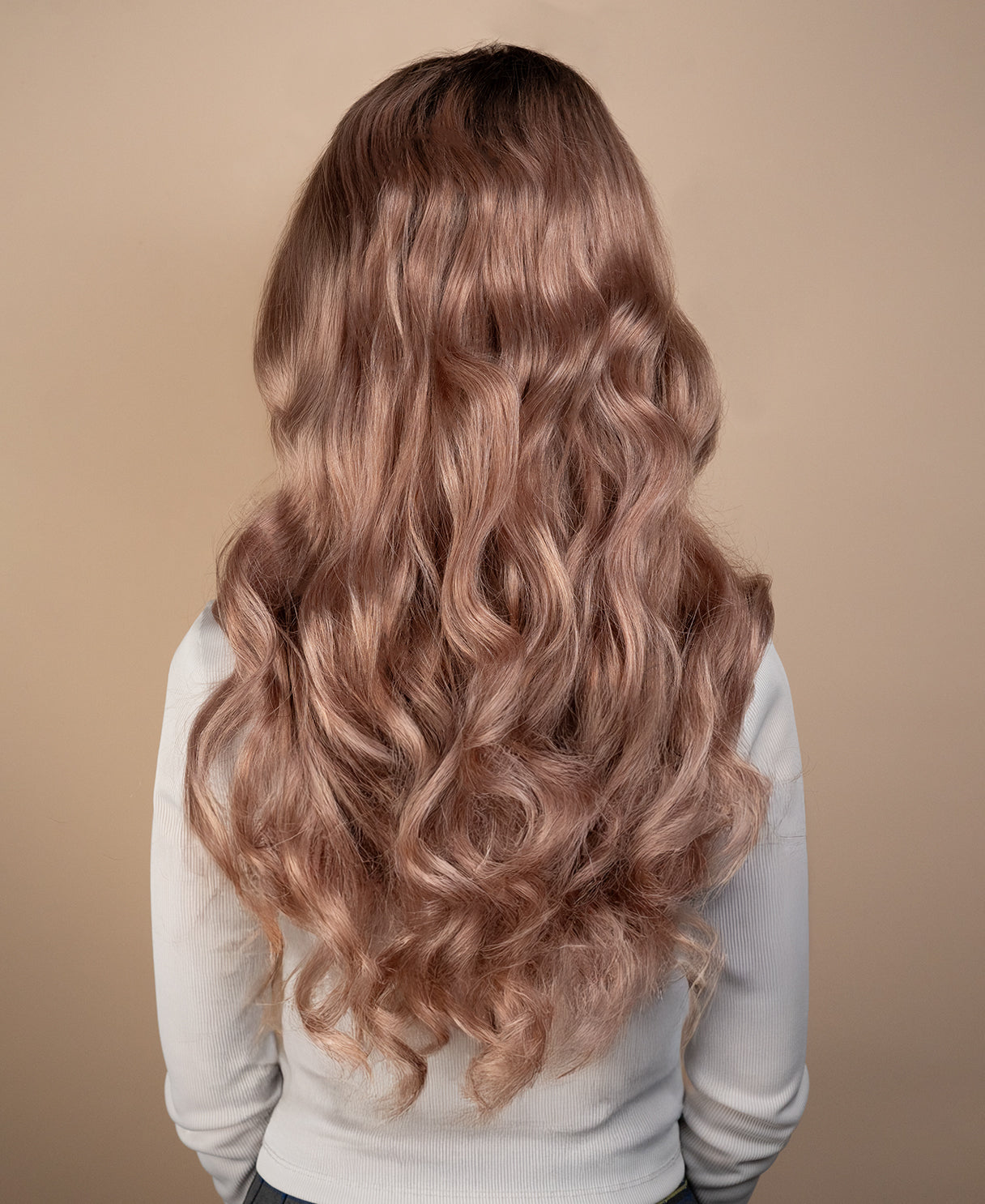 lace front wavy human wig - 22" rooted rosé.