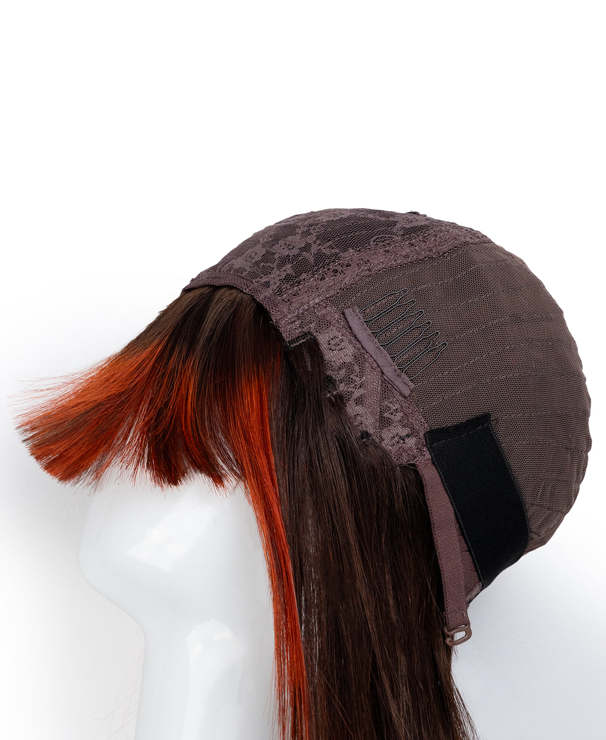 bob with fringe human wig - 8" red highlights.