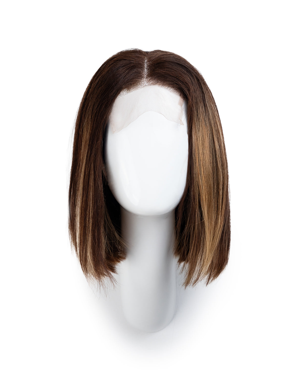 lace front bob human wig - 10" rooted beige highlights.